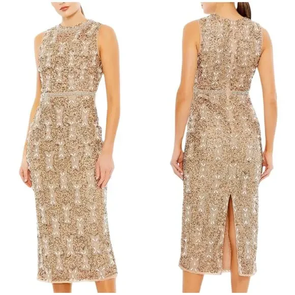 Mac Duggal | Dresses | Mac Duggal Nwt Beige Embellished High Neck  Sleeveless A Line Dress Copper Size 2
